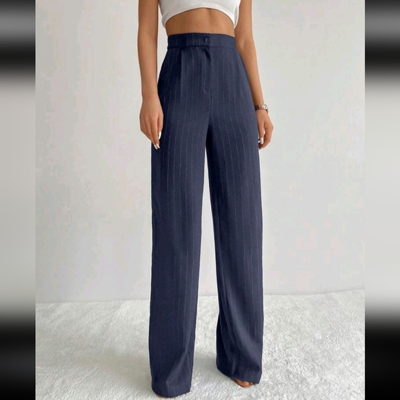 Striped Print Wide Leg Suit Pants - Picture 4 of 4